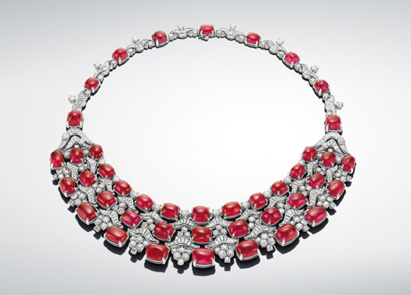 Bulgari's Muse Burmese Song necklace with 215.75 carats of Burmese rubies originally part of an antique necklace from Jaipur